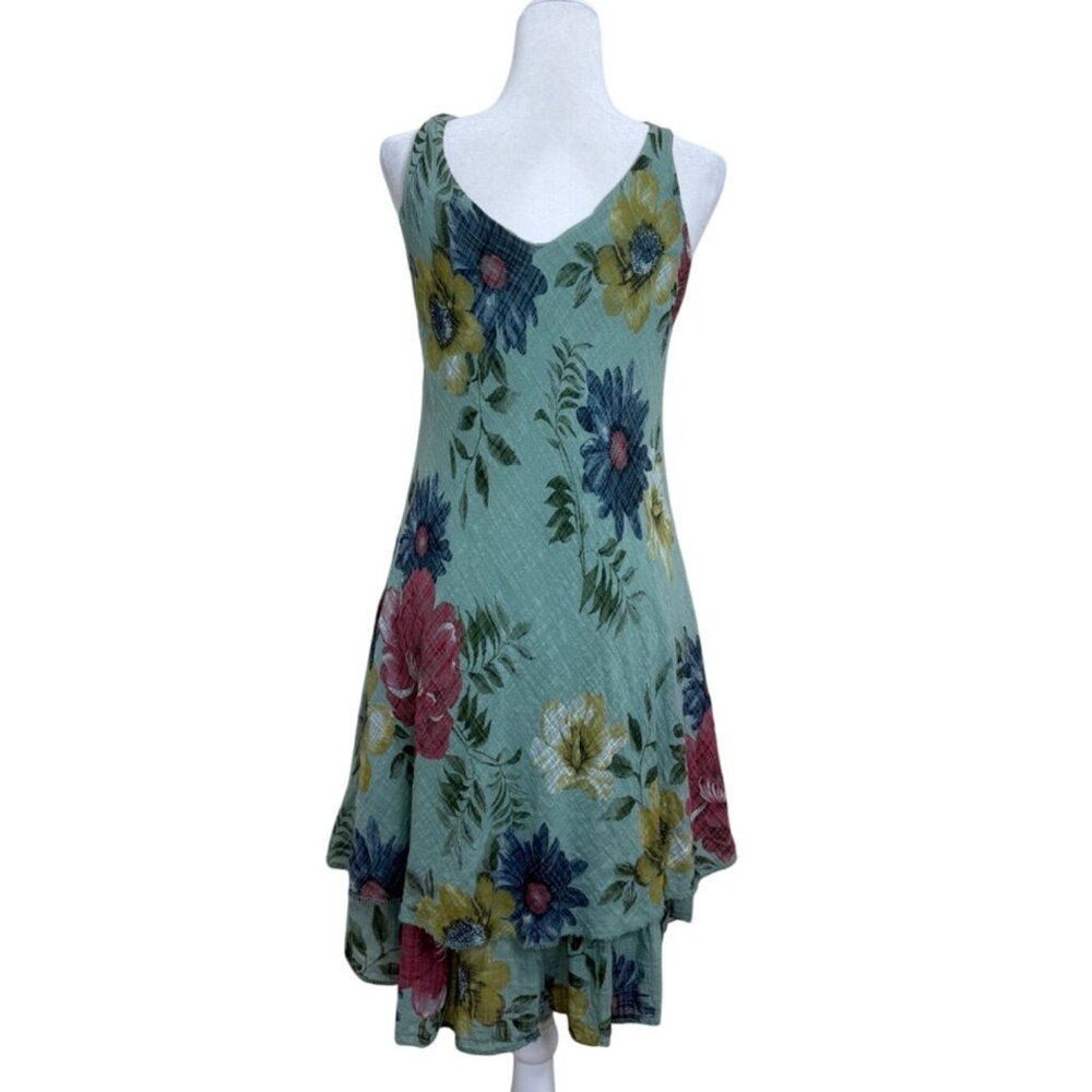 Colette Womens Size XS Sleeveless Dress Floral Ruffled Hem Fairly Garden Green - Picture 3 of 6